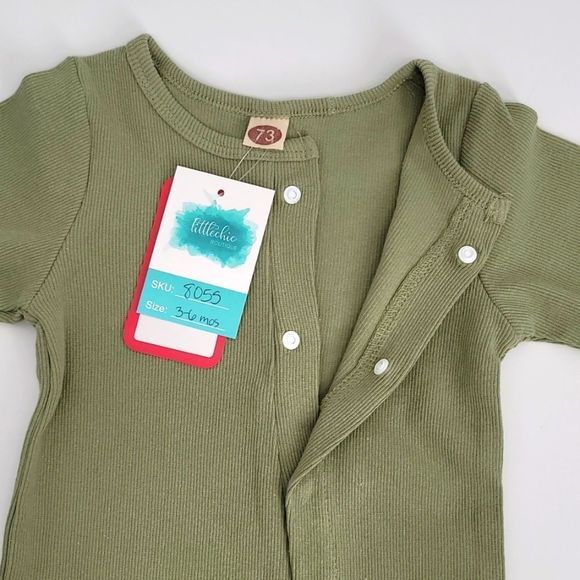 BABY unisex fall bottom snap olive jumpsuit littlechic boutique - Picture 5 of 7